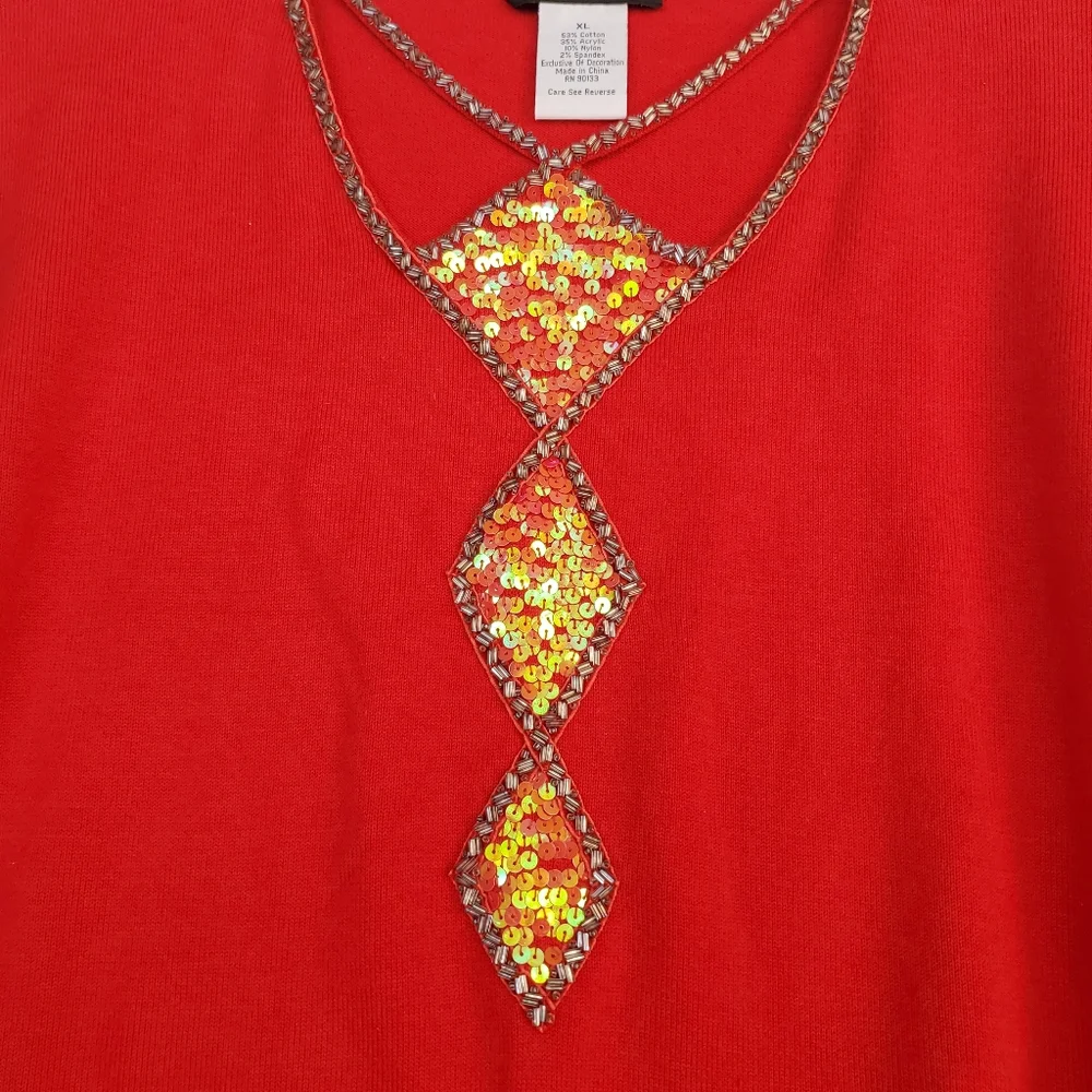 Bob Mackie Vintage Wearable Art Sequined Cut Out Sweater XL - Picture 5 of 15